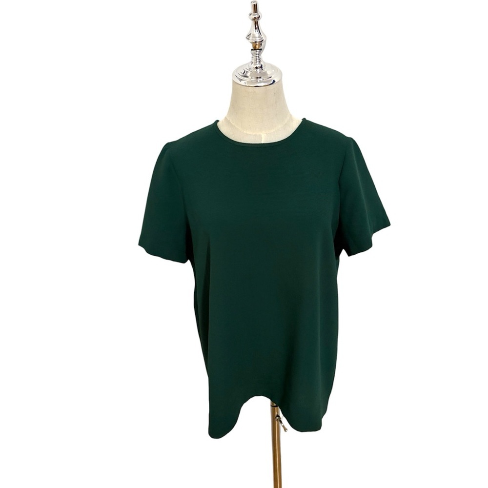 Madewell Green Tailored High-Low Hem Textured Short Sleeve‎ Shirt Size Large - Picture 2 of 10